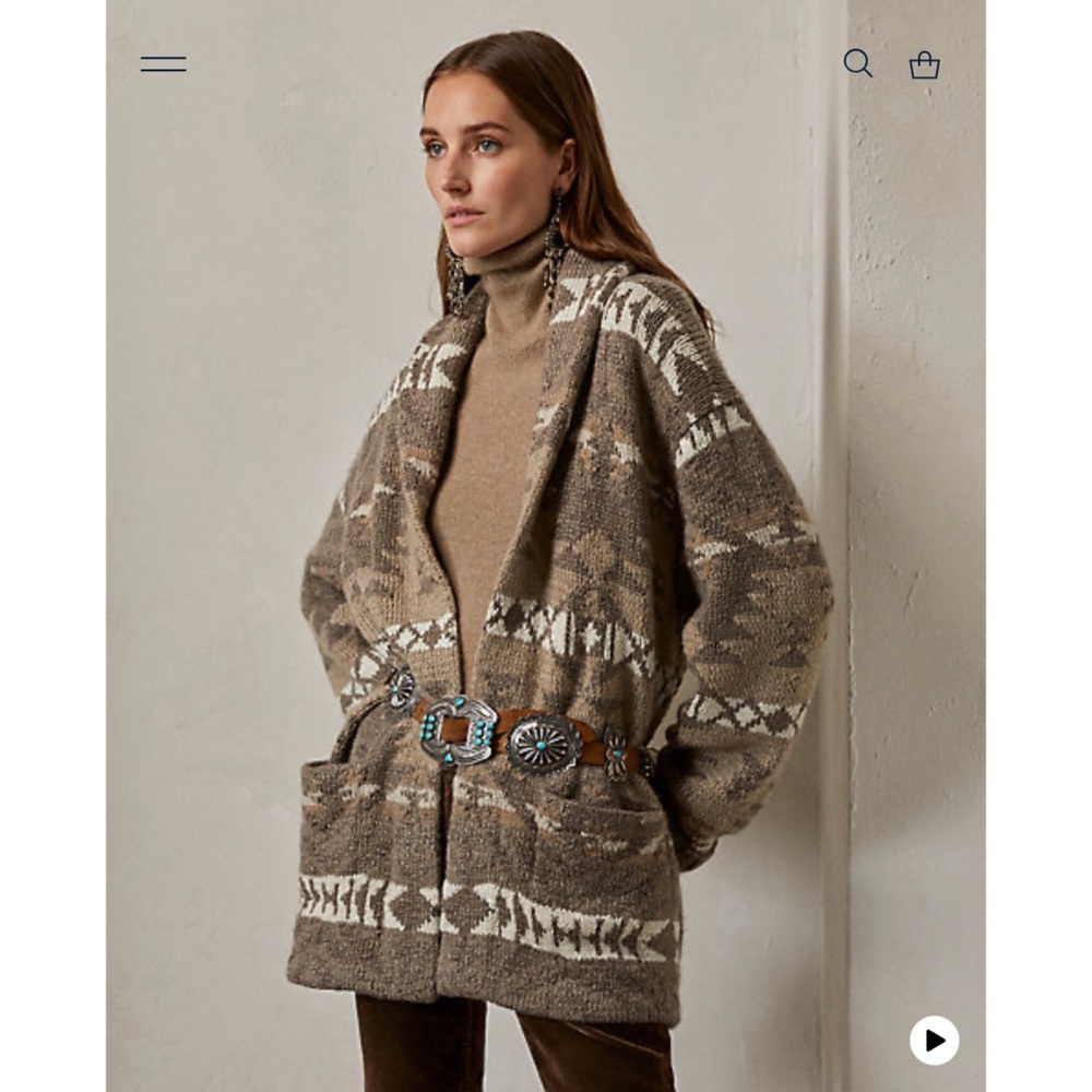 Polo by Ralph Lauren Taupe and Cream Geometric Open-Front Cardigan
